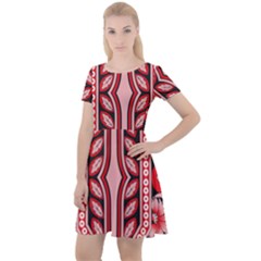 A Design Of A Red And White Pattern Cap Sleeve Velour Dress 