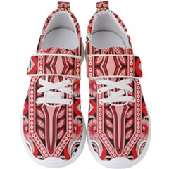 A Design Of A Red And White Pattern Men s Velcro Strap Shoes