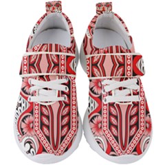 A Design Of A Red And White Pattern Kids  Velcro Strap Shoes