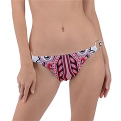 A Design Of A Red And White Pattern Ring Detail Bikini Bottoms