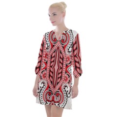 A Design Of A Red And White Pattern Open Neck Shift Dress