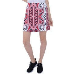 A Design Of A Red And White Pattern Tennis Skirt