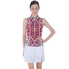 A Design Of A Red And White Pattern Women s Sleeveless Polo T-shirt