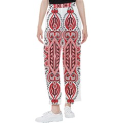 A Design Of A Red And White Pattern Women s Pants 