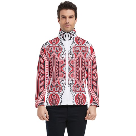 A Design Of A Red And White Pattern Men s Bomber Jacket by catchydesignhill