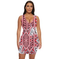 A Design Of A Red And White Pattern Draped Bodycon Dress by catchydesignhill