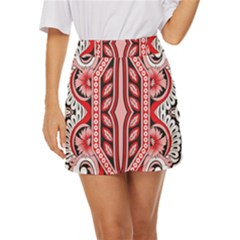 A Design Of A Red And White Pattern Mini Front Wrap Skirt