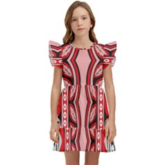 A Design Of A Red And White Pattern Kids  Winged Sleeve Dress