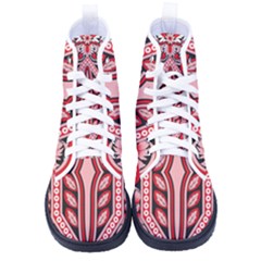 A Design Of A Red And White Pattern Kid s High-top Canvas Sneakers