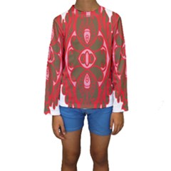 A Red And Brown Design On A White Background Kids  Long Sleeve Swimwear