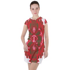 A Red And Brown Design On A White Background Drawstring Hooded Dress