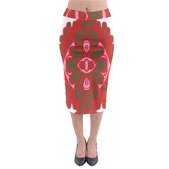 A Red And Brown Design On A White Background Midi Pencil Skirt