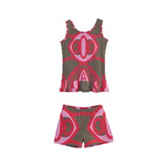 A Red And Brown Design On A White Background Kids  Boyleg Swimsuit