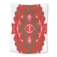 A Red And Brown Design On A White Background Medium Tapestry