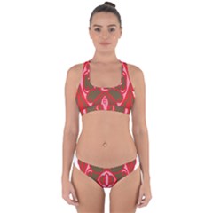 A Red And Brown Design On A White Background Cross Back Hipster Bikini Set