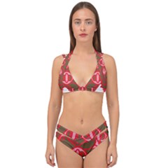 A Red And Brown Design On A White Background Double Strap Halter Bikini Set by catchydesignhill