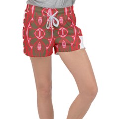 A Red And Brown Design On A White Background Women s Velour Lounge Shorts