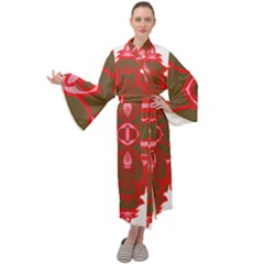 A Red And Brown Design On A White Background Maxi Velvet Kimono