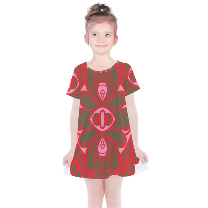 A Red And Brown Design On A White Background Kids  Simple Cotton Dress