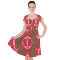 A Red And Brown Design On A White Background Cap Sleeve Midi Dress