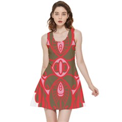 A Red And Brown Design On A White Background Inside Out Reversible Sleeveless Dress