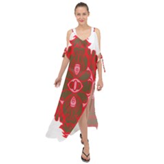 A Red And Brown Design On A White Background Maxi Chiffon Cover Up Dress