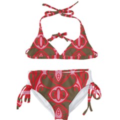 A Red And Brown Design On A White Background Kids  Classic Bikini Set