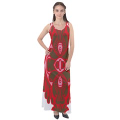 A Red And Brown Design On A White Background Sleeveless Velour Maxi Dress