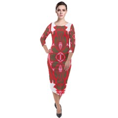 A Red And Brown Design On A White Background Quarter Sleeve Midi Velour Bodycon Dress