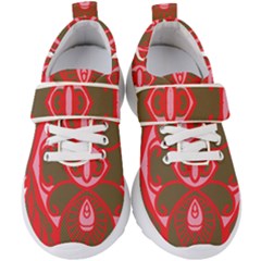 A Red And Brown Design On A White Background Kids  Velcro Strap Shoes