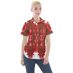 A Red And Brown Design On A White Background Women s Short Sleeve Pocket Shirt