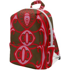 A Red And Brown Design On A White Background Zip Up Backpack