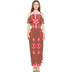 A Red And Brown Design On A White Background Draped Sleeveless Chiffon Jumpsuit