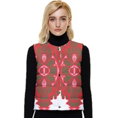 A Red And Brown Design On A White Background Women s Button Up Puffer Vest