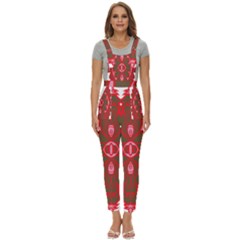 A Red And Brown Design On A White Background Women s Pinafore Overalls Jumpsuit