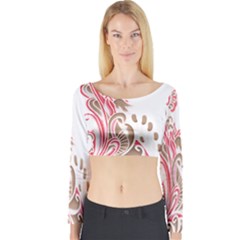 A Drawing Of A Bird With Flowers On It Long Sleeve Crop Top