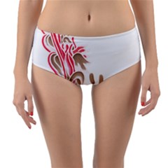 A Drawing Of A Bird With Flowers On It Reversible Mid-waist Bikini Bottoms