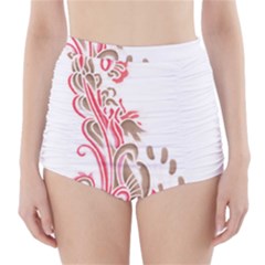 A Drawing Of A Bird With Flowers On It High-waisted Bikini Bottoms