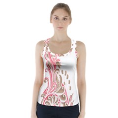 A Drawing Of A Bird With Flowers On It Racer Back Sports Top