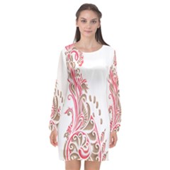 A Drawing Of A Bird With Flowers On It Long Sleeve Chiffon Shift Dress 