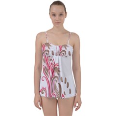 A Drawing Of A Bird With Flowers On It Babydoll Tankini Top by catchydesignhill