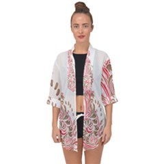 A Drawing Of A Bird With Flowers On It Open Front Chiffon Kimono