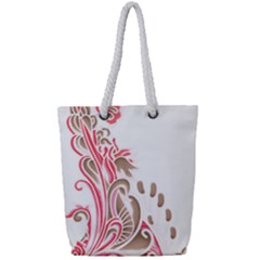 A Drawing Of A Bird With Flowers On It Full Print Rope Handle Tote (small)