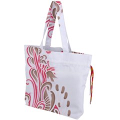 A Drawing Of A Bird With Flowers On It Drawstring Tote Bag