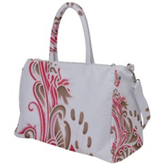 A Drawing Of A Bird With Flowers On It Duffel Travel Bag