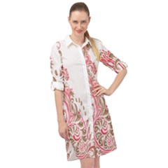 A Drawing Of A Bird With Flowers On It Long Sleeve Mini Shirt Dress