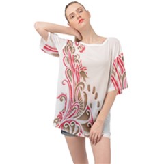 A Drawing Of A Bird With Flowers On It Oversized Chiffon Top