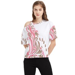 A Drawing Of A Bird With Flowers On It One Shoulder Cut Out T-shirt