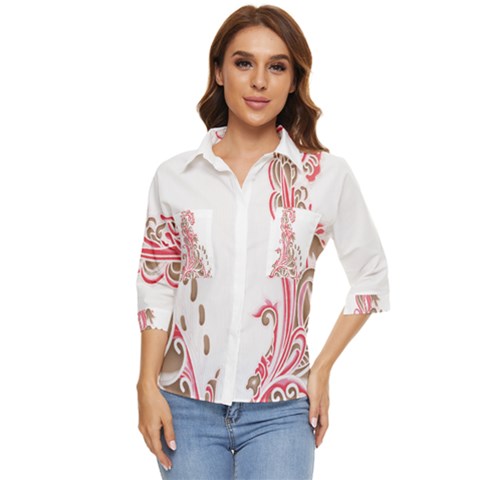 A Drawing Of A Bird With Flowers On It Women s Quarter Sleeve Pocket Shirt by catchydesignhill