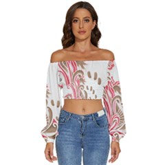 A Drawing Of A Bird With Flowers On It Long Sleeve Crinkled Weave Crop Top